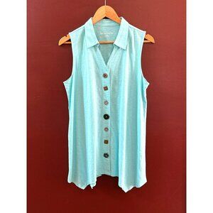 Soft Surroundings Women's Sleeveless Artisan Button Down Shirt Casual Easy Care